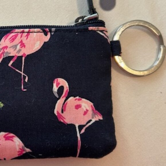 Vera Bradley "Flamingo Fiesta" Cotton Zip ID Case w/ Key Ring (Retired Pattern) - Picture 4 of 6